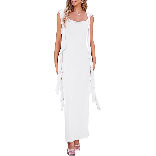 PRETTYGARDEN Women's 2025 Summer Wedding Guest Dress Sleeveless Ruffle Formal Cocktail Party Maxi Bodycon Dresses