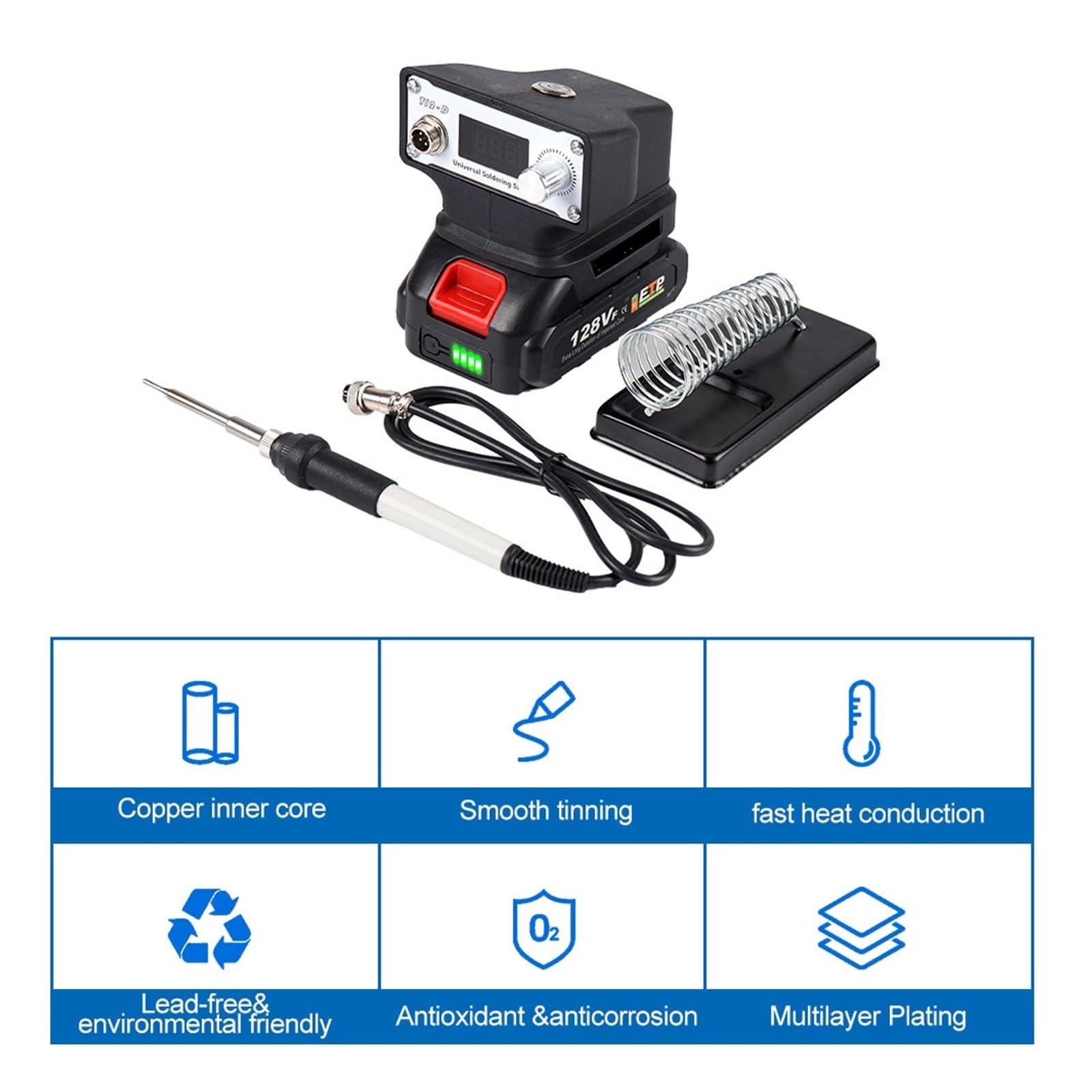 Kit De Soldador Eléctrico Digital 480 ℃ For Batería 18V, Temperatura Ajustable, Punta Lápiz Sin Plomo, Herramienta Calentamiento Rápido Calentamiento Preciso(1 Battery)