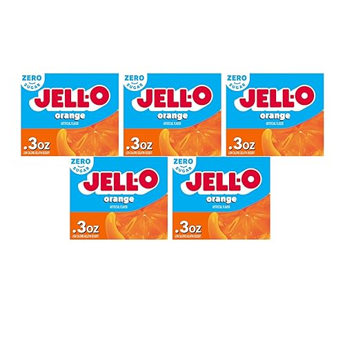Jell-O Mezcla de postre de gelatina de naranja sin azúcar, postre bajo en calorías sin grasa, 0.30 oz (8.5 g) (paquete de 5)