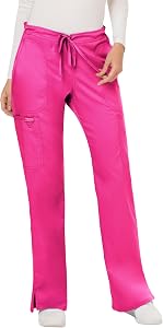 Cherokee Scrub Pants for Women Mid Rise Flare Yoga Scrubs Pant, 2-Way Stretch Drawstring Medical Bottoms, 5 Pockets-WW120