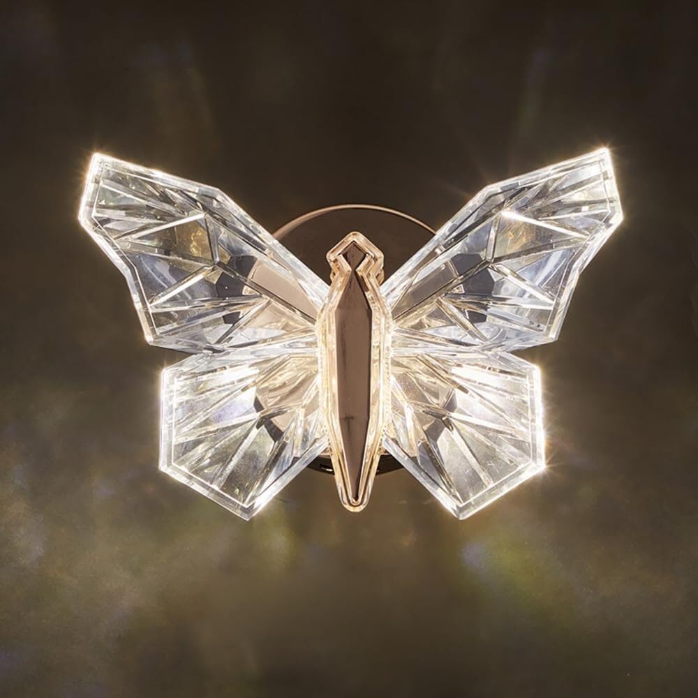 SXECAEPS LED Wall Lamp Indoor Modern Sconce Creative Acrylic Butterfly Lantern with Golden Color Base for Bedroom Bedside Living Room Study Corridor Entryway Restaurant(4000K)