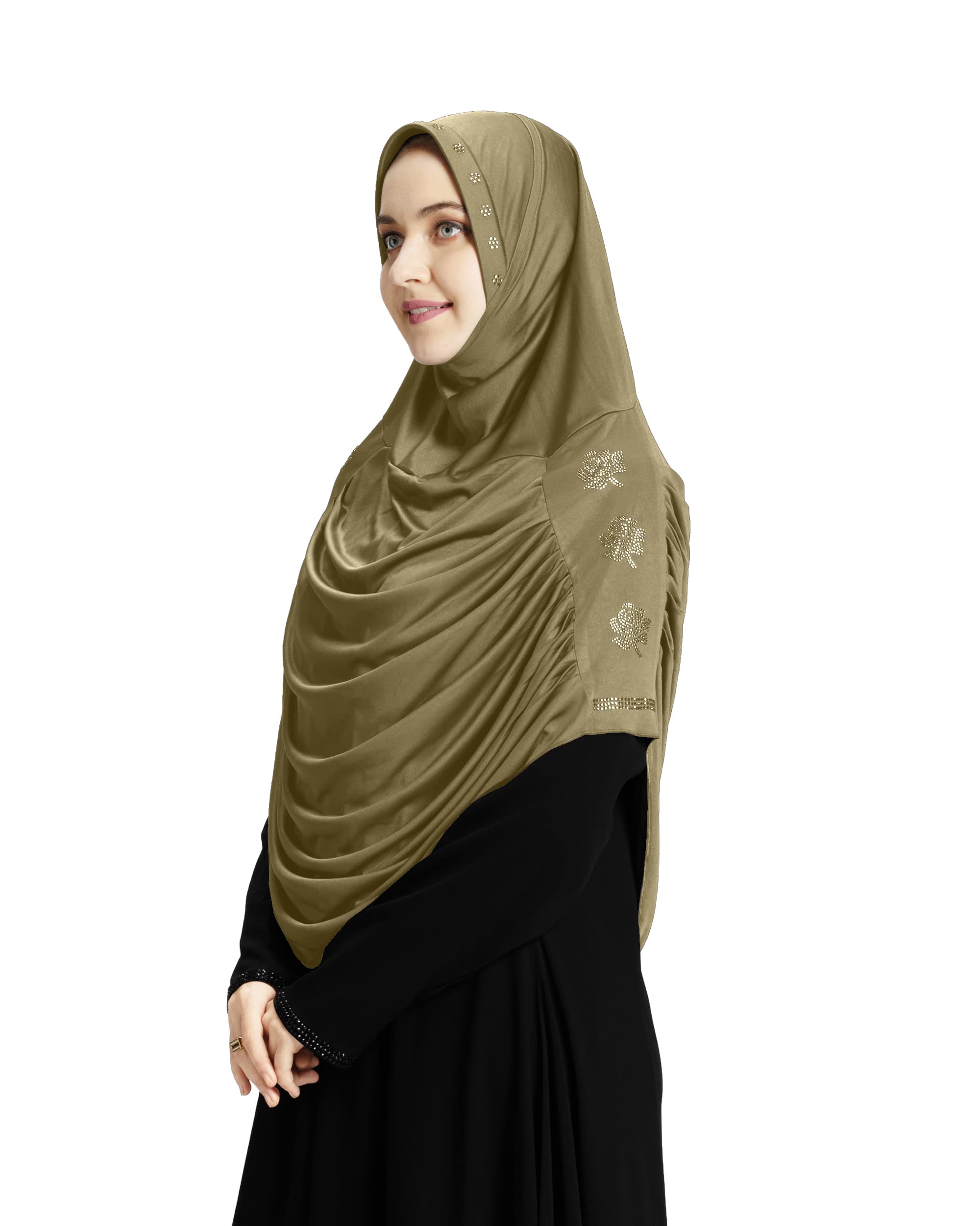 MeharHijab's Women's Elegant Pleated Instant Hijab with Glittering Stone Embellishments | Modest & Stylish Aasimah Hijab