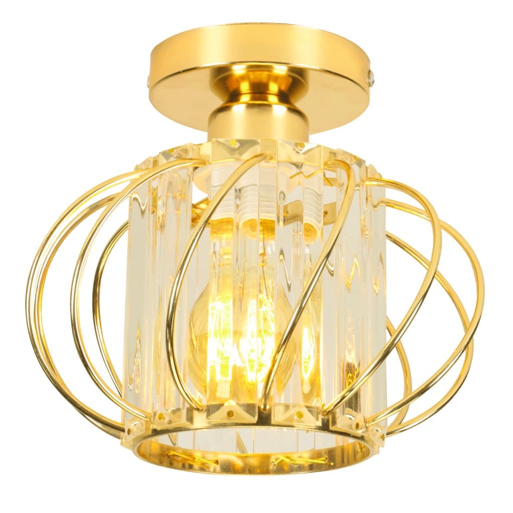 TOKTOP Modern Crystal Ceiling Light, E27 Indoor Ceiling Light Fixture, Gold Mini Crystal Chandelier for Entryway Hallway Bedroom