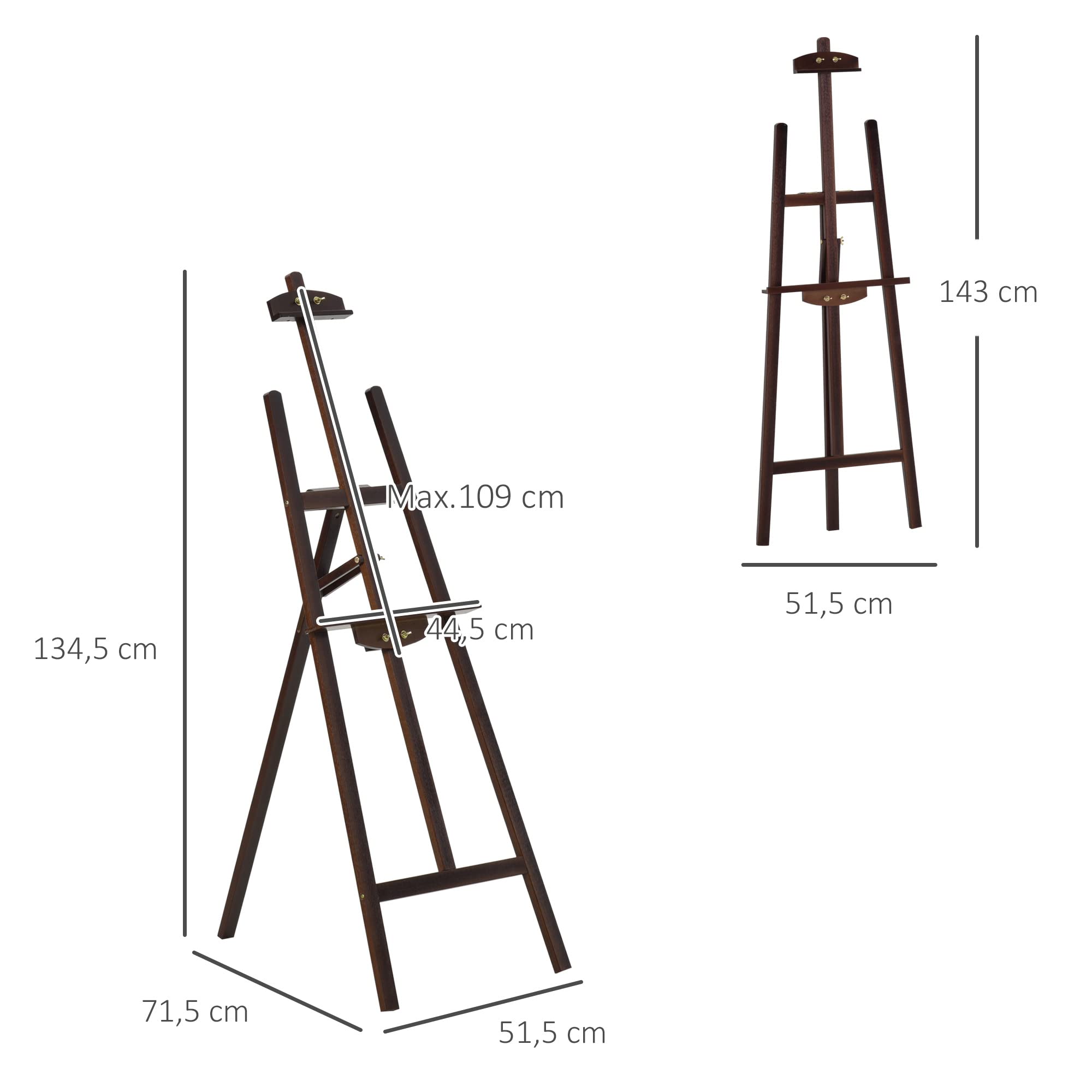 HOMCOM Sztaluga artysty na nóżkach, 51,5 l x 71,5 l x 134,5H cm regulowane nachylenie 90° maks. drewno sosnowe