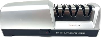 Simple Sharp Professional Electric Knife Sharpener | 3 Stage Precision Sharpening System for Straight and Serrated Blades with Diamond Abrasives | Effortless Precision Sharpening Silver