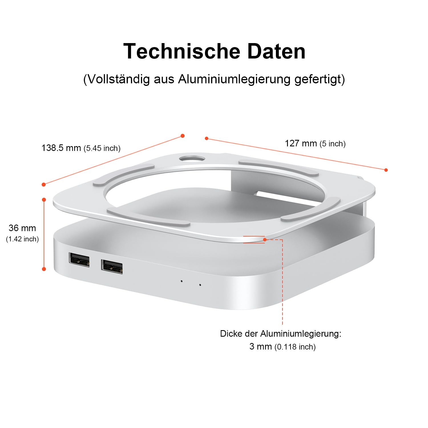 Qwiizlab Mac mini M4/M4 Pro stojak koncentrator z obudową SSD 40 Gb/s USB4 NVMe SSD, host USB-C, 3 USB-A 2.0, dźwięk 3,5 mm, obsługuje M.2 PCIe do 8 TB, kompatybilny z Thunderbolt 4/5