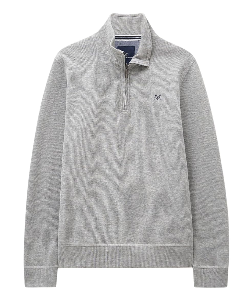 Crew Clothing French Rib Mens Half Zip Cotton Jumper (UK, Alpha, XL, Regular, Regular, Light Grey)