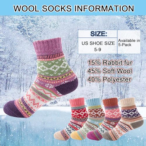 Wool Socks, 5 Pairs Women's Athletic Socks, Warm Thick Soft Wool Socks, Christmas Gifts, Winter Knit Cozy Crew Socks2