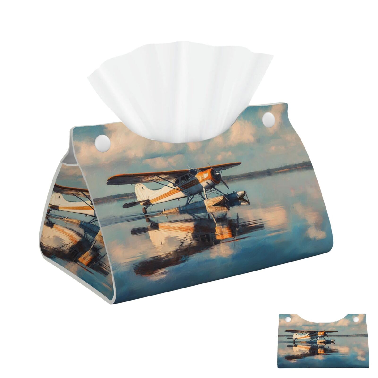 Airplane on Lake Tissue Box Cover Square Cube Boxes
