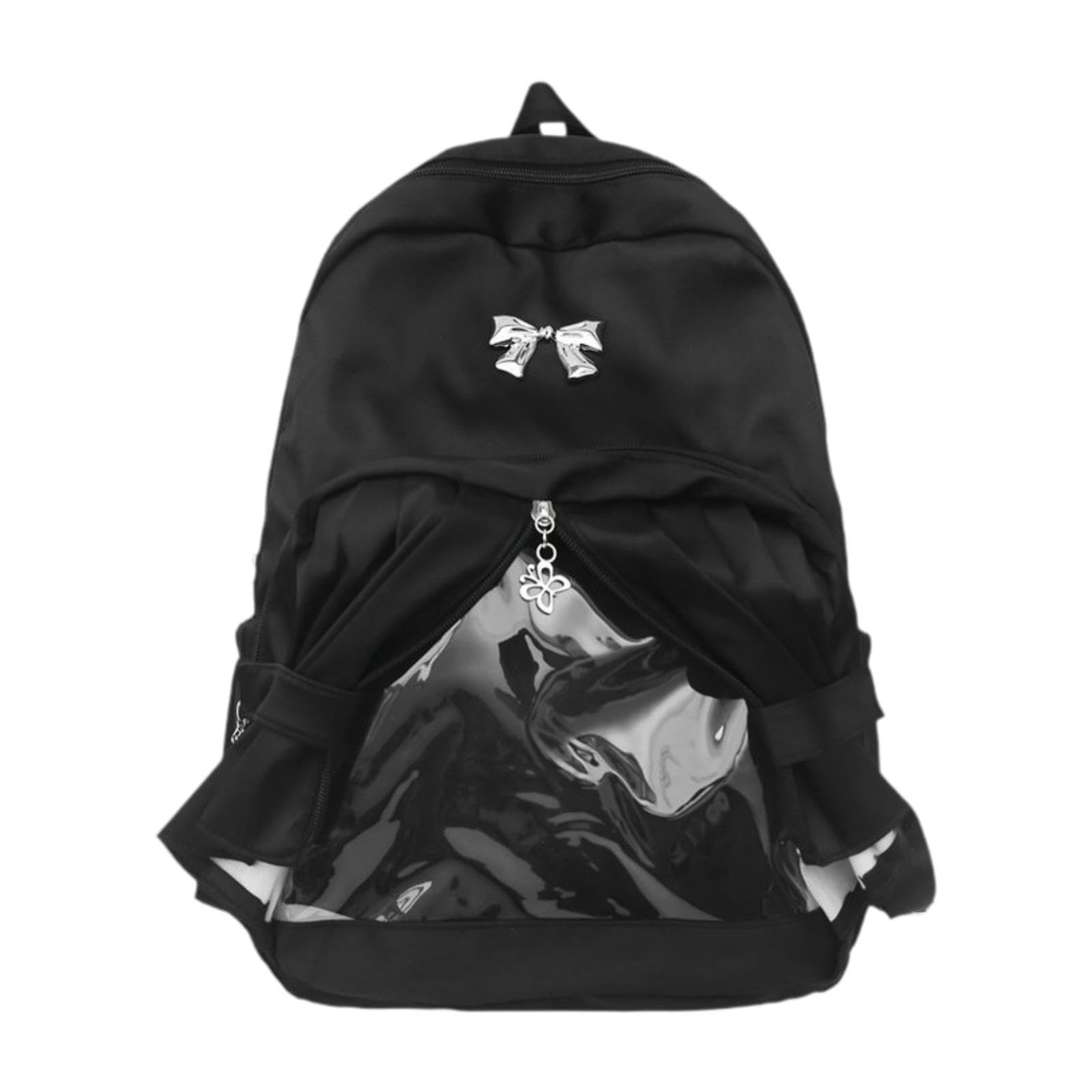 Fashion Backpack Transparent Front Pocket Daypack for Camping Party Shopping Black-image-37