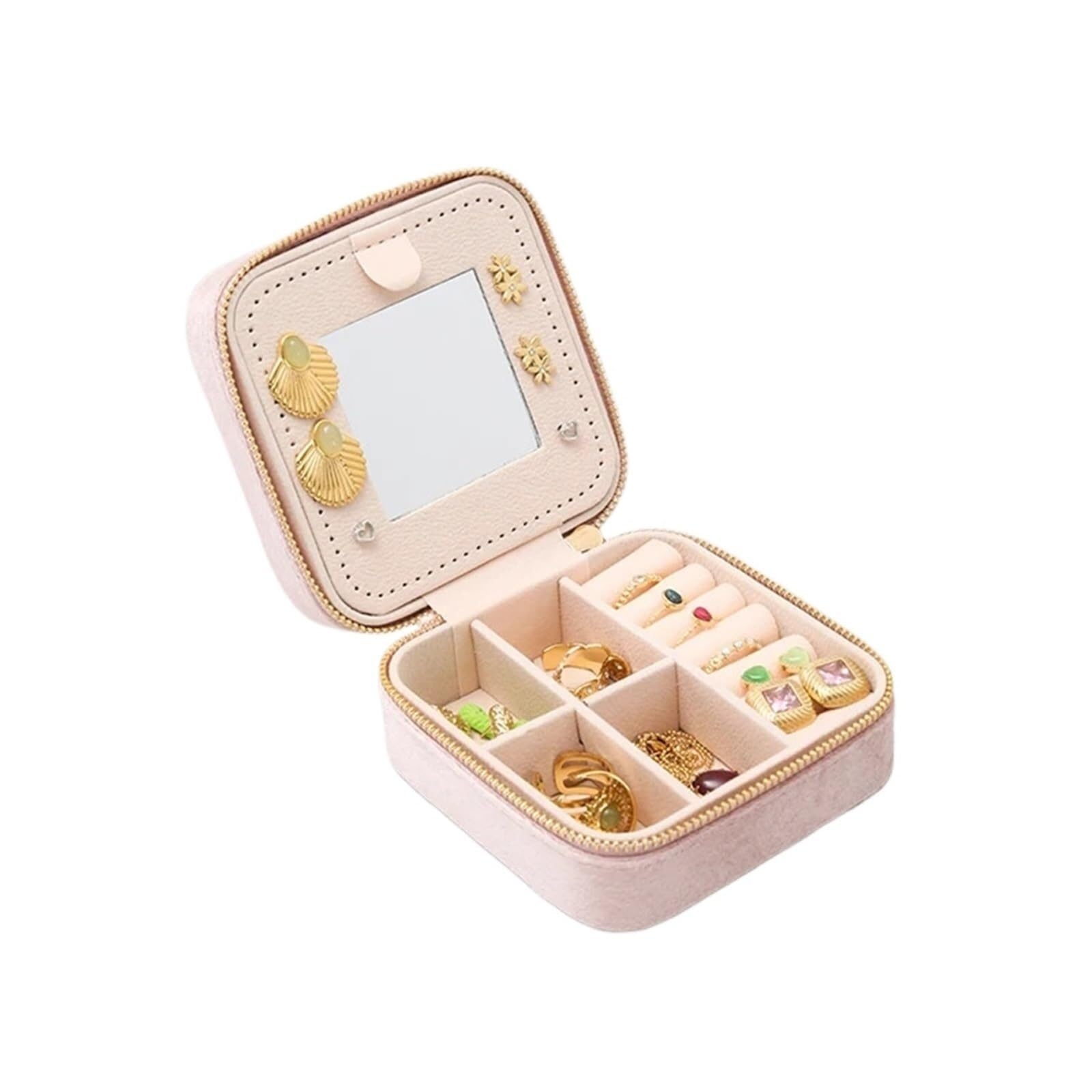 ZHAOQIN Jewellery Box Women's Organiser Necklace Rings Earrings Travel Portable Zipper Case(Pink)