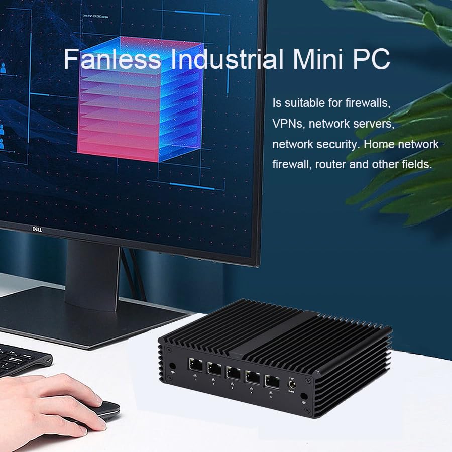 Image of Firewall Mini PC J4125, Fanless PC with Celeron J4125, 8G DDR4 RAM 64G SSD, 5 Intel I225-V 2.5G LAN, K4125L5 Mini Router Server Firewall Appliance, Support AES-NI