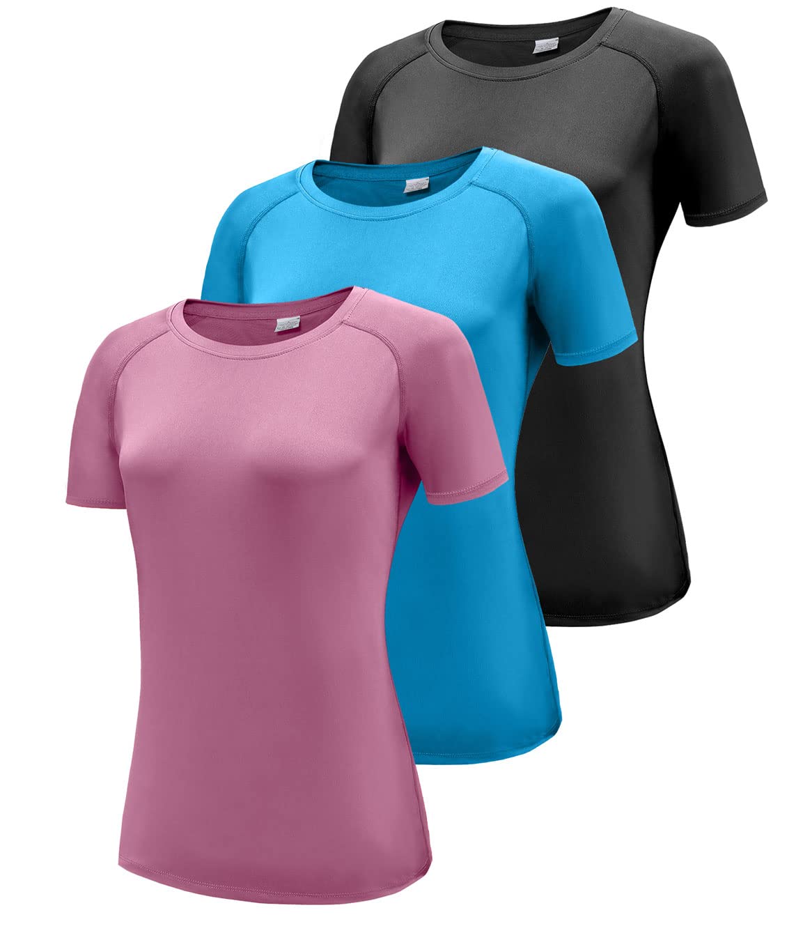 Damen 3er Pack Langarmshirt T-Shirts, UPF 50+ Sonnenschutz Schnelltrocknend Funktionsshirt Laufshirts, Atmungsaktiv Langarm Sportshirt Gym Yoga Running Top Freizeitshirt Workout Fitness Oberteil