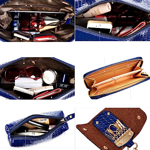 Set de 6 bolsos y carteras para mujer: totes, satchel, bandolera y clutch, en poliuretano, color rosa miniatura 4
