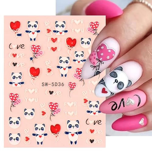 Miniatura 6 de Calcomanías de arte de uñas de San Valentín, calcomanías de uñas en relieve 5D, autoadhesivas, diseño de uñas de amor rojo, suministros de arte de