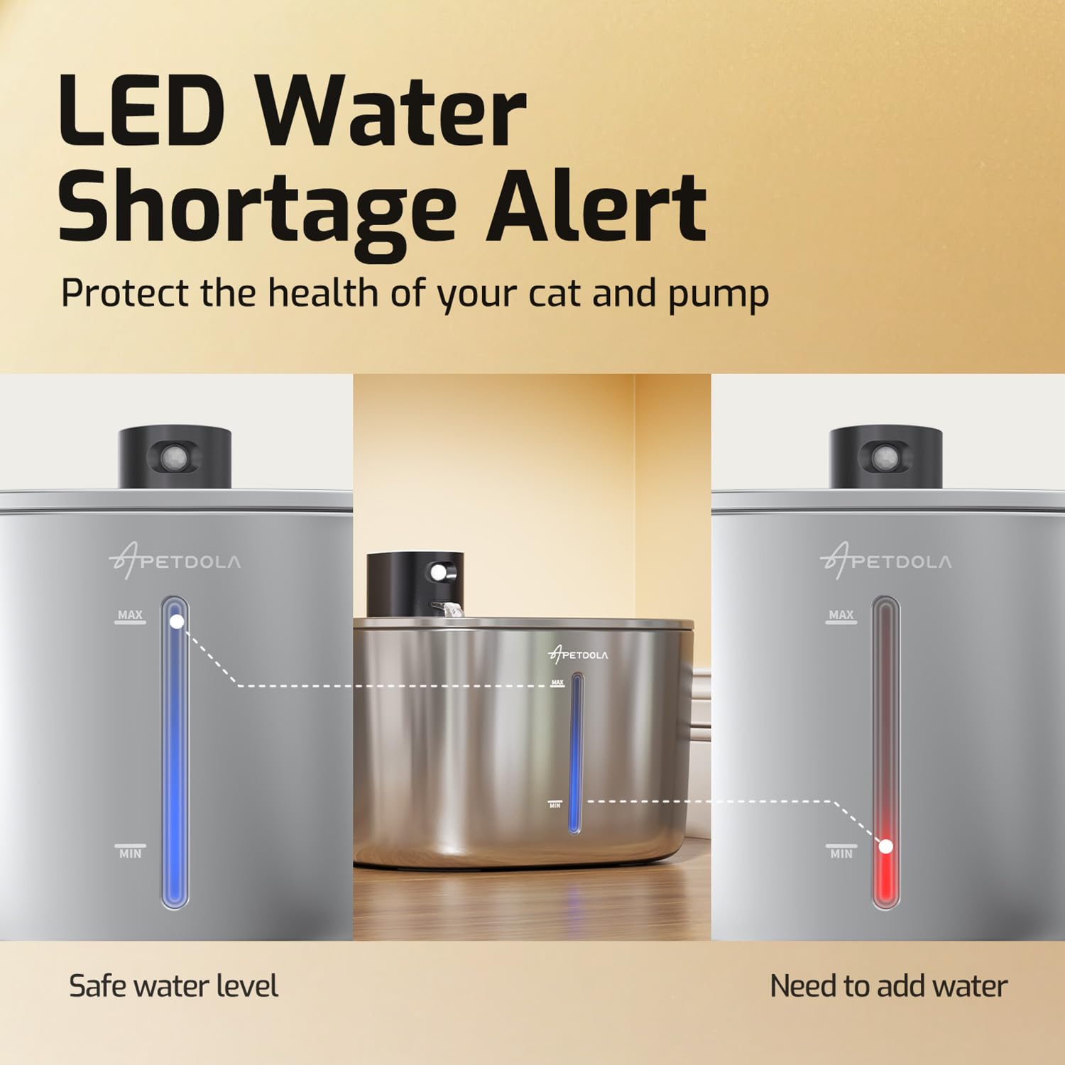 Fuente de agua para gatos de acero inoxidable, 4,5 L, inalámbrica, para mascotas, cuenco de agua automático para gatos y perros con sensor de movimiento, fuente de agua filtrada