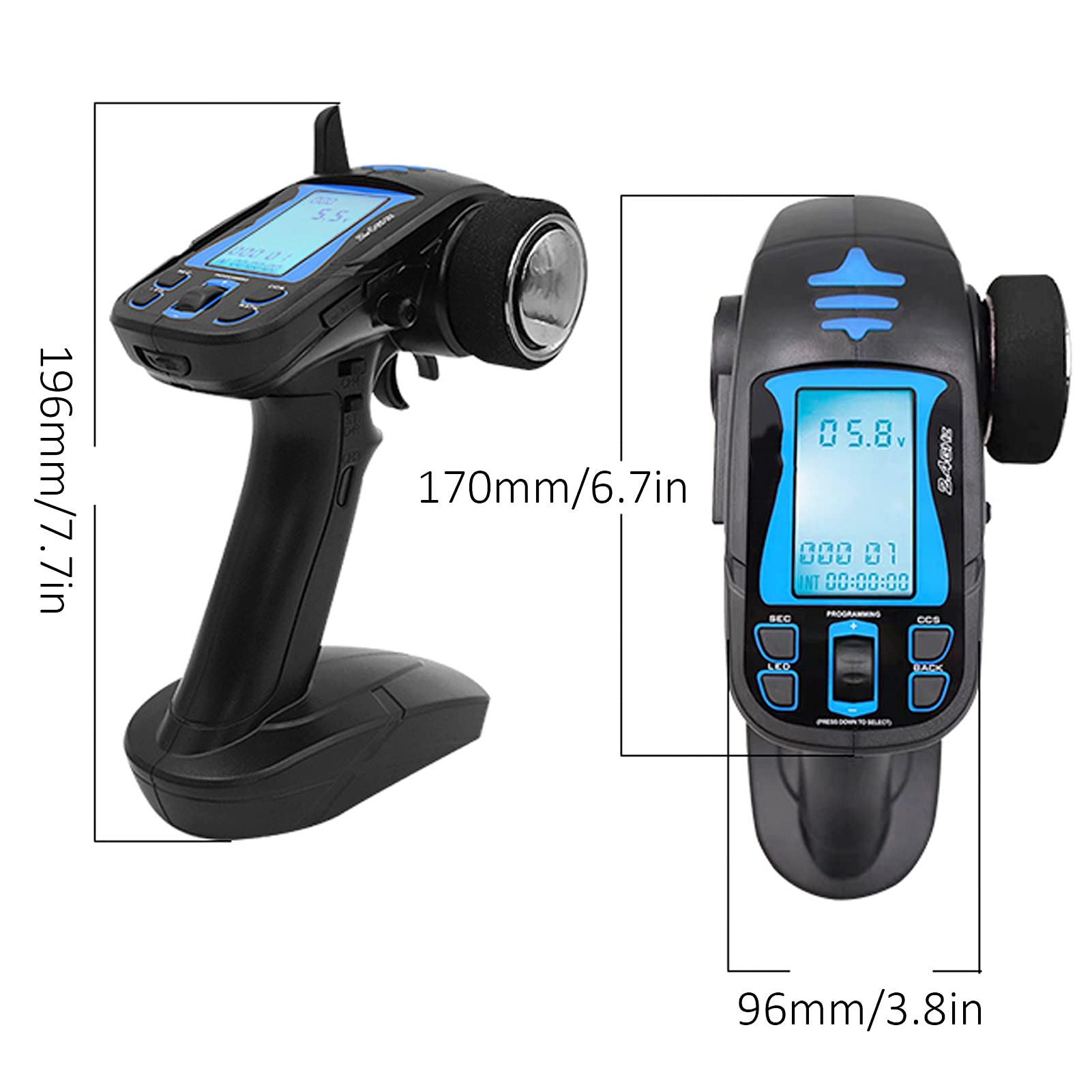 AMONIDA Transmisor de Control Remoto por Radio de 7 Canales RC 2,4G con Receptor para Coche RC Barco Control de Larga Distancia 500g Plástico 196x170x96mm