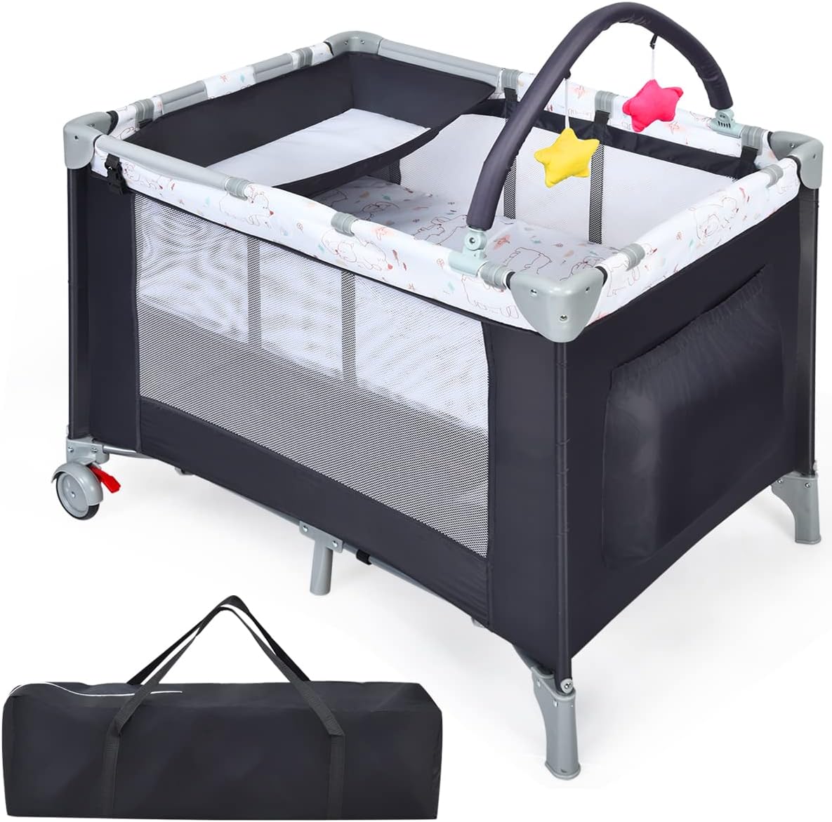 COSTWAY Box per Neonati Pieghevole 3 in 1, Lettino da Campeggio con