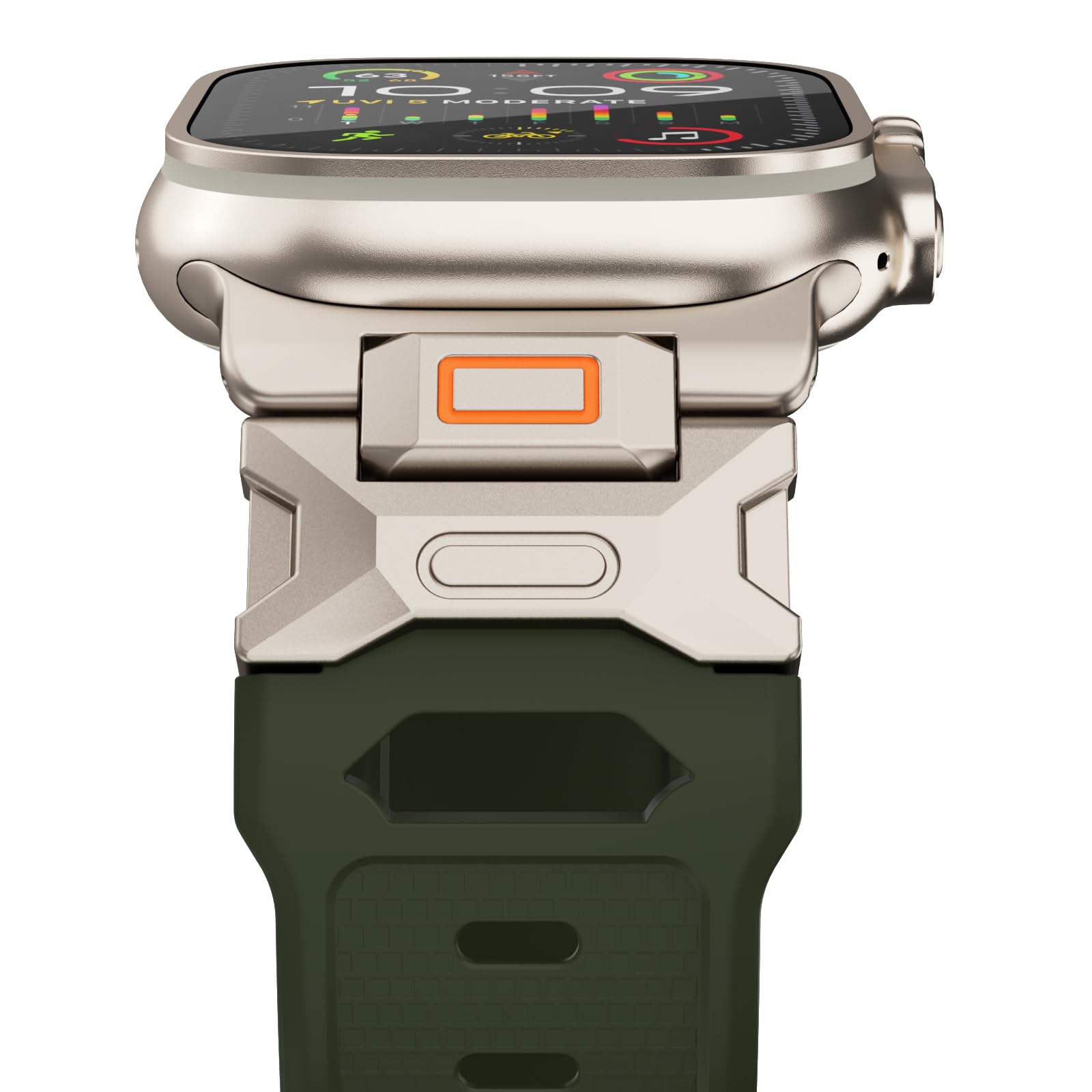 Armband für Apple Watch Ultra 2 und Ultra – Fluorkautschuk (FKM) Sportarmband, Metallanschluss, 49 mm, für Apple Watch Ultra 2/Ultra/Serie 9/8/7/6/5/4/3/2/1/SE, 45 mm, 44 mm, 42 mm