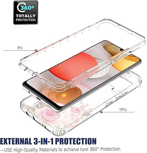 Miniatura 3 de Funda para Galaxy A42 5GM42 5G SM-A426 con protector de pantalla de vidrio templado, cuerpo completo, diseño floral, a prueba de golpes, funda