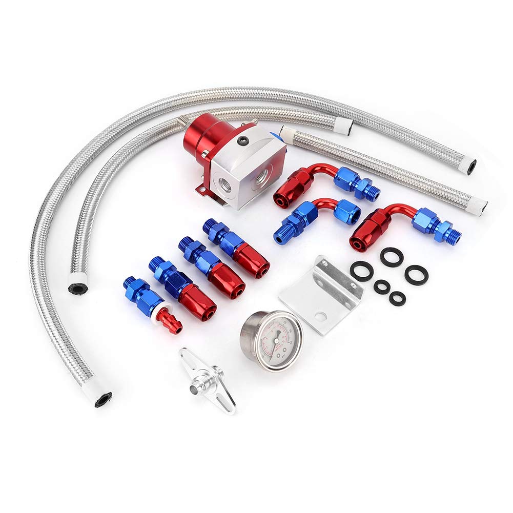 Raccordi terminali per tubi flessibili- Kit regolatore pressione olio regolabile in lega di alluminio universale 160psi calibro AN 6 Lato estremità(Nastro e rosso)