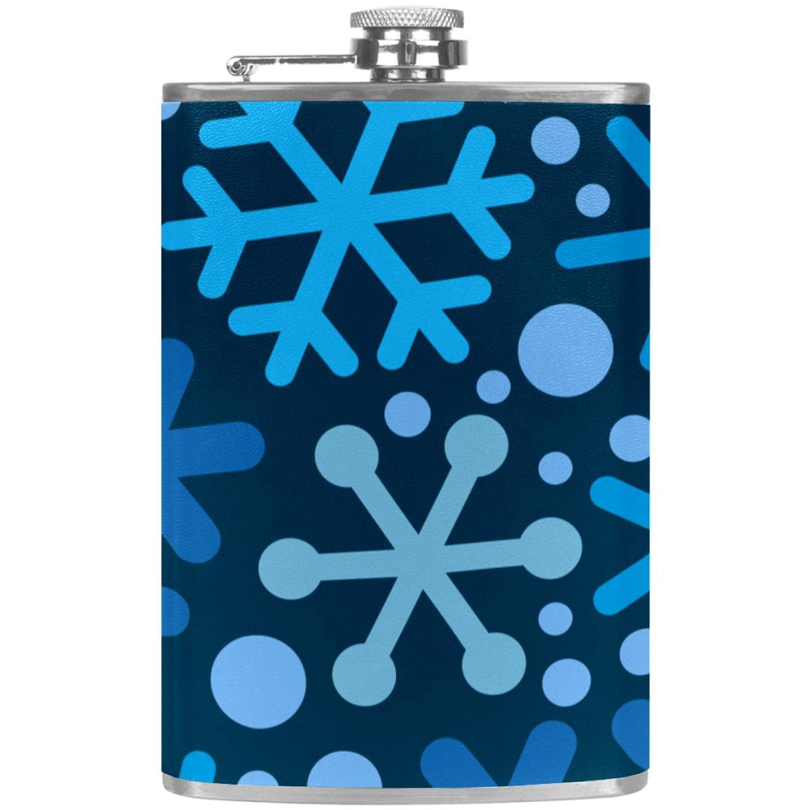Flasque pour rhum et vodka motif de Noël bleu, le cadeau idéal avec entonnoir inclus