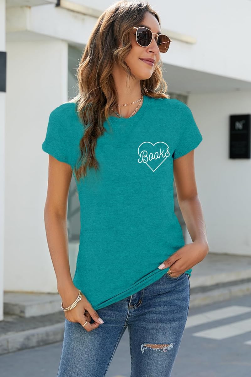 Book Shirts for Women Heart Bookworm Reading Lover T-Shirt Read Teacher Life Teach Tee Tops - Image 3