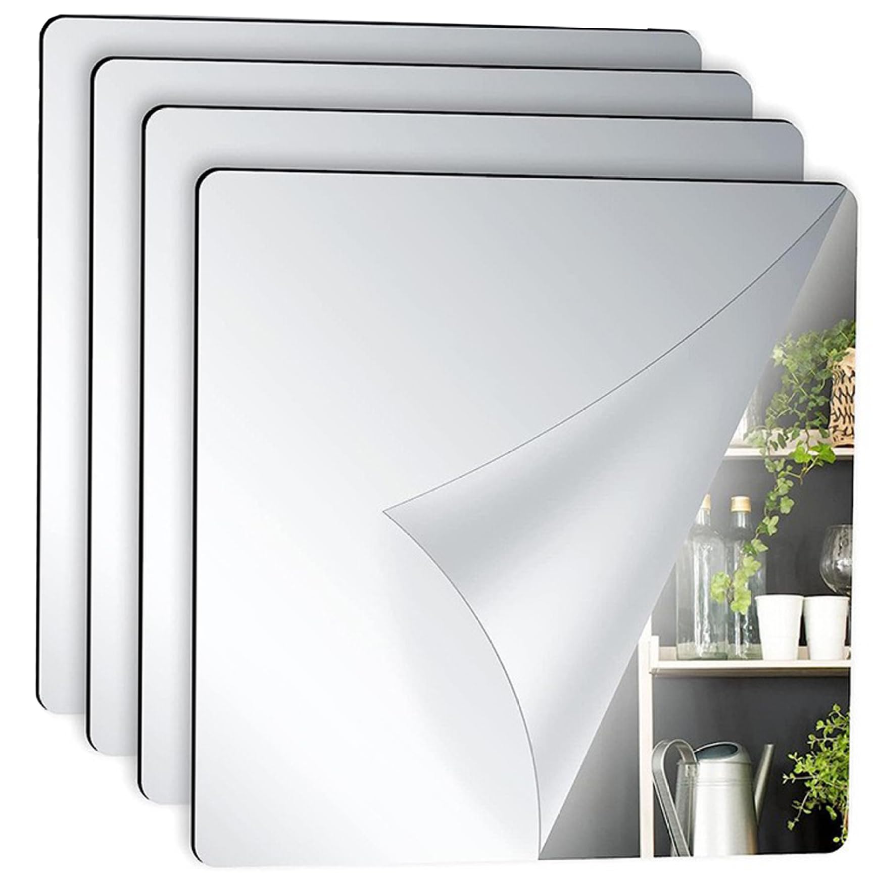 4 Pcs Stick On Mirrors for Walls 8x8 Safe Non-Glass Acrylic Mirror Sheet Flexible Stick On Mirror Tiles