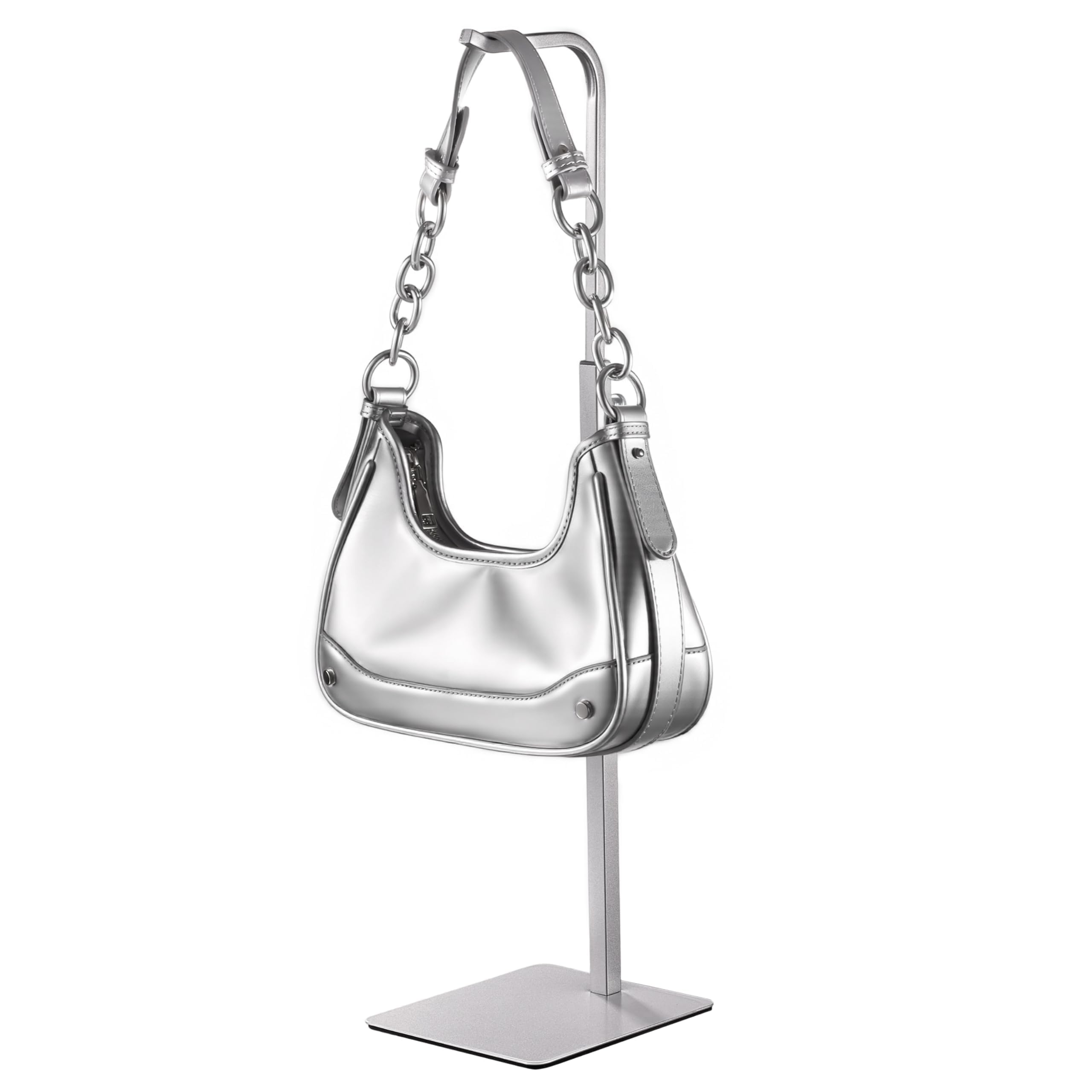 Purse Holder Handbag Display Stand: Silver Hanger Rack for Bags, Purses, and Wreath, Adjustable Hook Stand for Tabletop, Closet, and Retail Use for Vendors