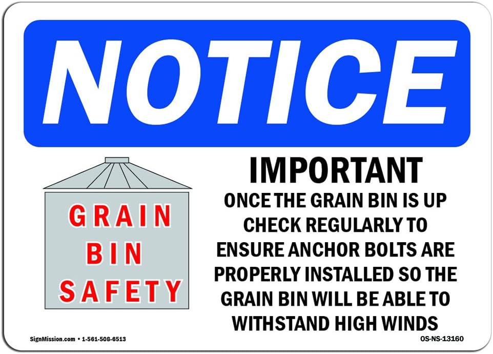 OSHA Notice Signs - Grain Bin Silo Safety | Vinyl Label Decal | Protect Your Business, Construction Site, Warehouse & Shop Area | Made in The USA