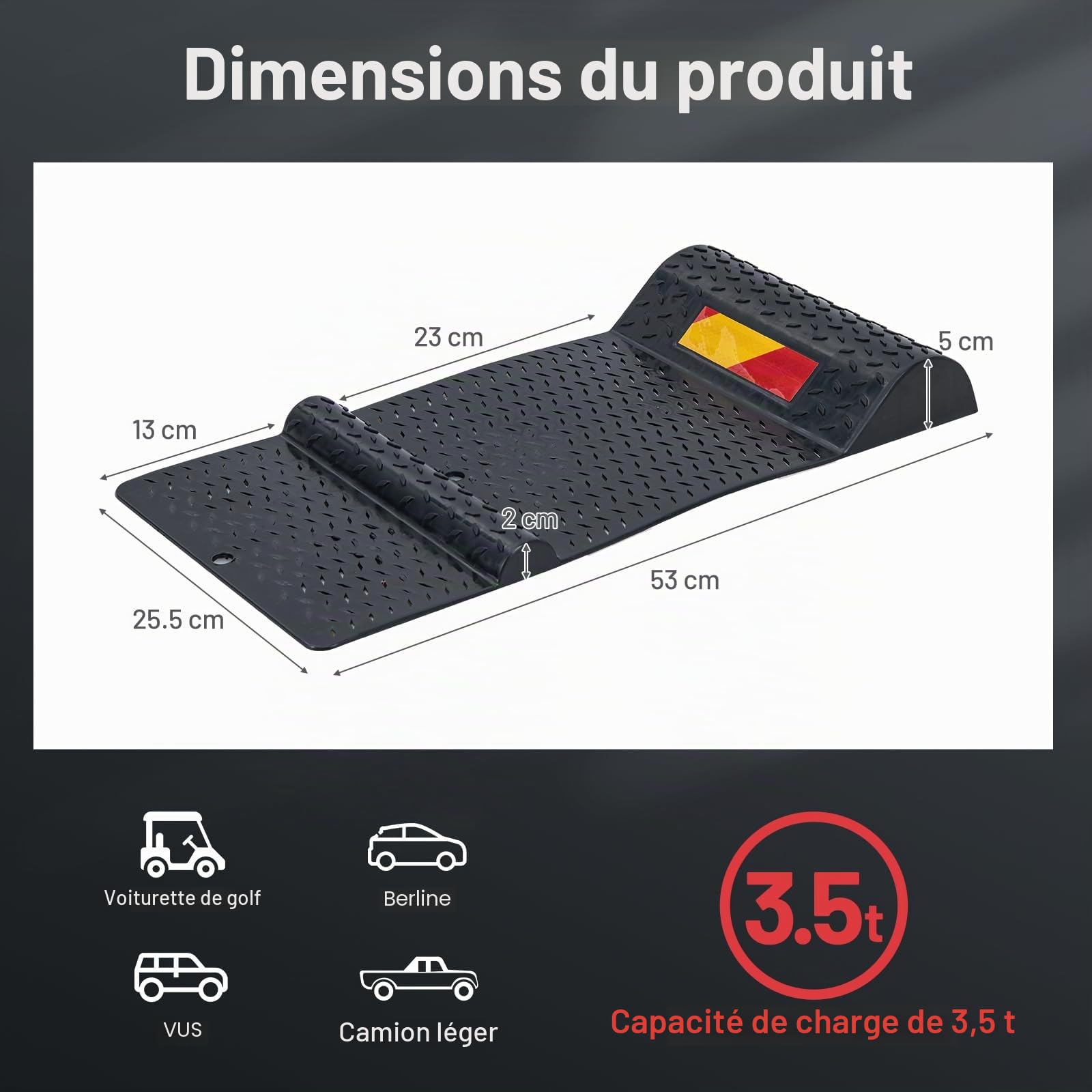 SOARS Tapis de Stationnement Antidérapants 2 Pièces, Charge 3500 KG | Stop Parking Antidérapant avec Bande d'Avertissement, 4 Vis d'Ancrage, Protection Anti-Collision, pour Voiture, Caravane