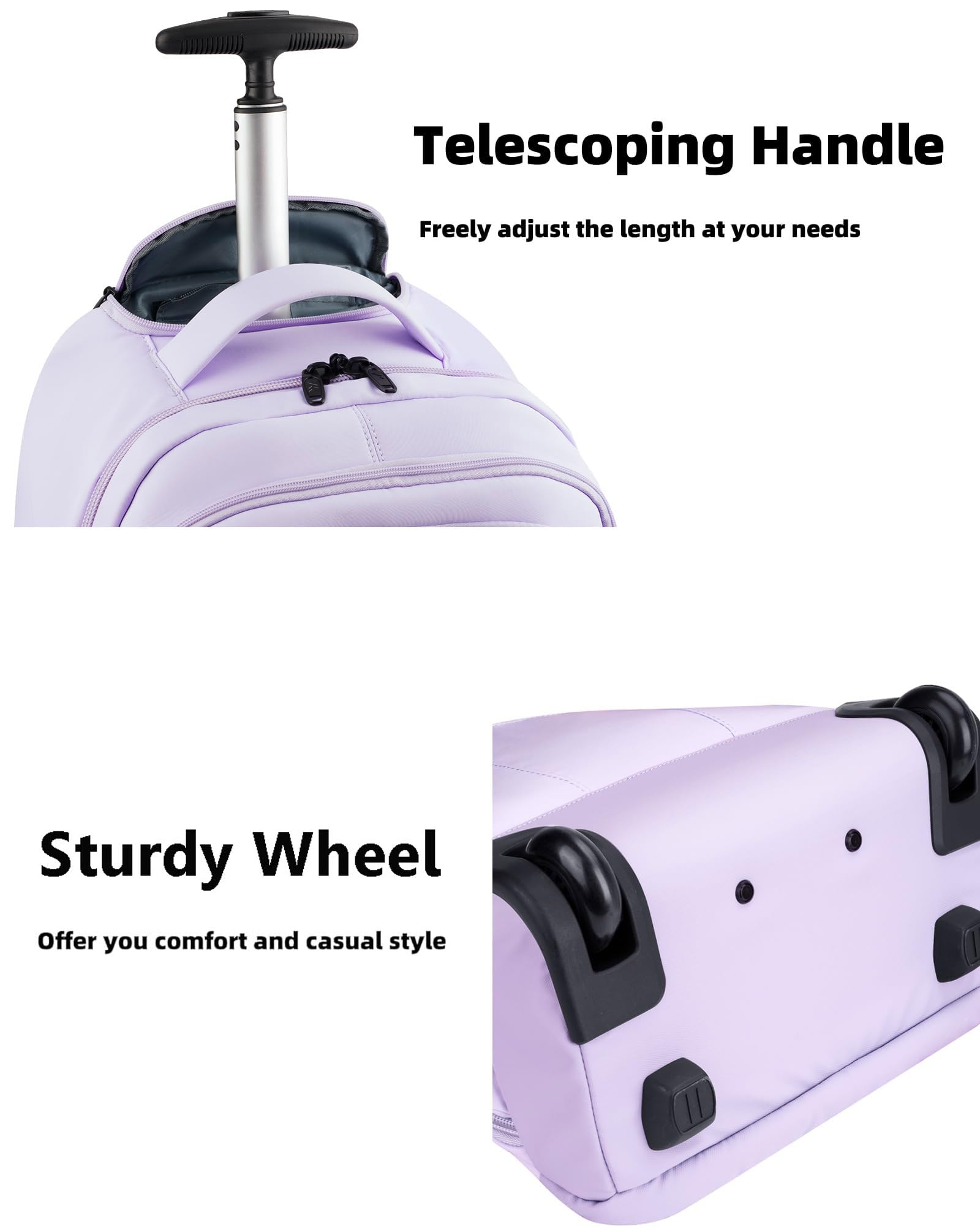 MATEIN Rolling Backpack for Women, 17 Inch Travel Laptop Backpacks with Wheels, Waterproof Large Roller Carry On Luggage Wheeled, Trolley Overnight Suitcase Business Computer Bag, Purple