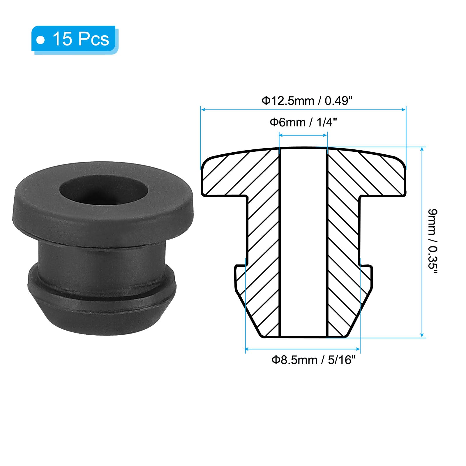 PATIKIL 8.5mm / 5/16 Inch Drill Hole,1/4 Inch ID Rubber Grommets - Image 2