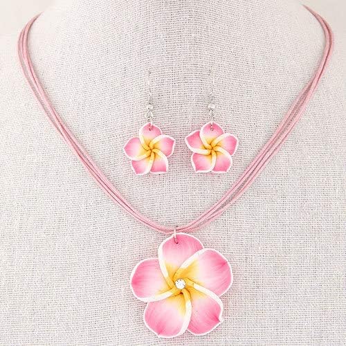6 Sets Lovely Hawaiian Plumeria Rubra Dangle Earrings necklace jewelry set Tropical Flower Bohemia Luau Beach Party Accessories for Women image 4