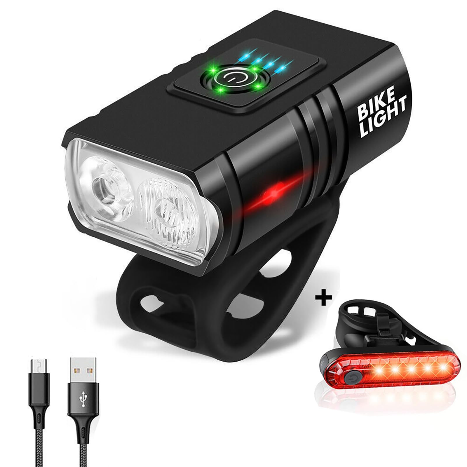 DHB tech Bike Lights Set, USB Rechargeable, Outdoor Waterproof Riding Lighting Headlights and Bike Taillight, 6 Light Modes, Bike Light Night Riding, Suitable for All Mountain, Road Bikes (Black)