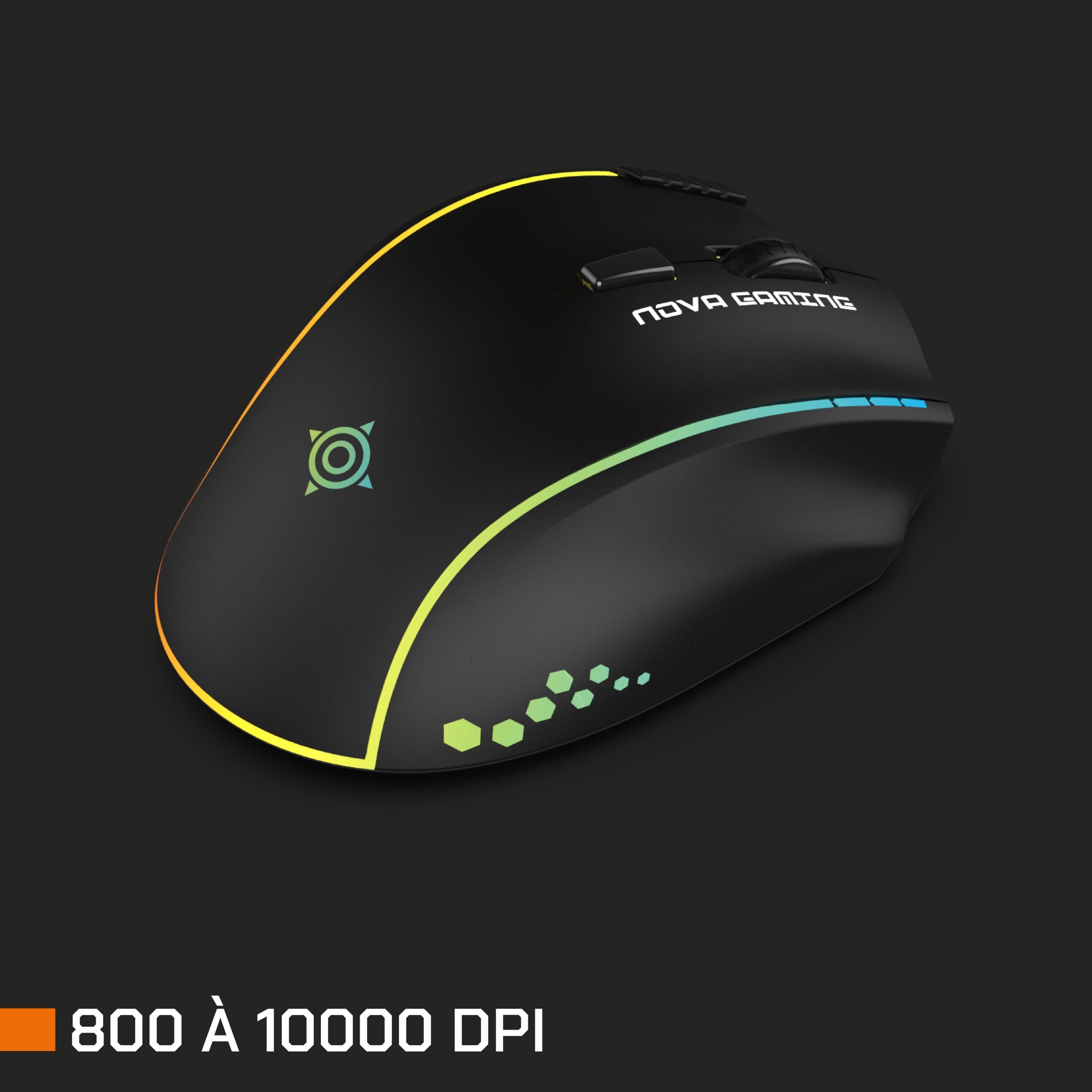 Nova Gaming – PERSEE – Souris Gaming sans Fil RGB Programmable – Logiciel de Personnalisation, DPI réglable, 9 animations LED, Souris Rechargeable