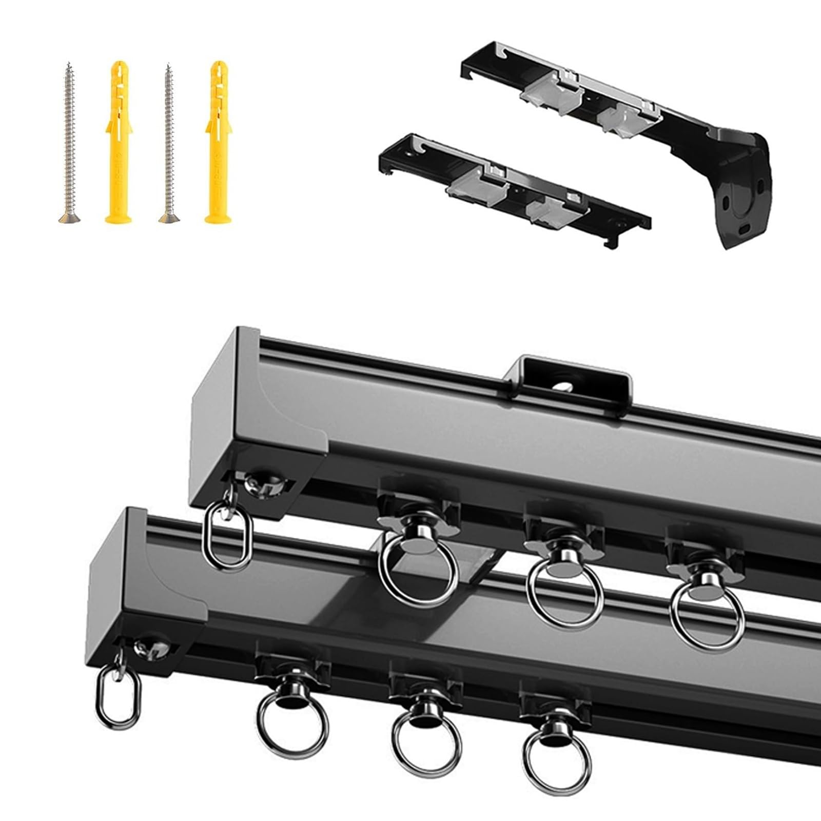 Ceiling/Wall Curtain Track Heavy-Duty Double Curtain Rail for Office Living Room RV Divider, Curtain Rails Silent Slider Track System, Aluminum Sliding Rail With Silent Roller(Black,420cm(13.8ft))