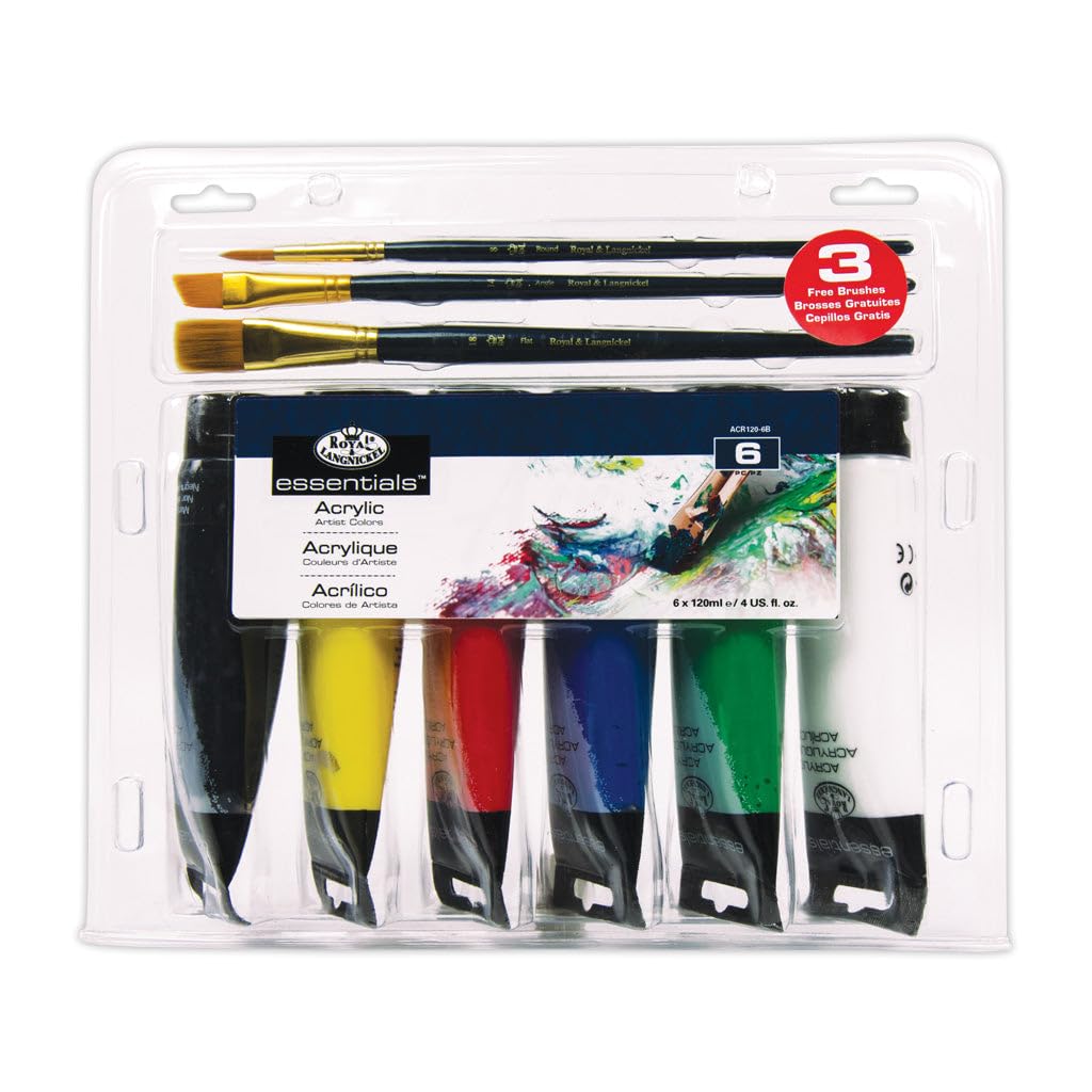Royal & Langnickel Artist Tube Paint with Bonus Brushes, 120ml, 6-Pack
