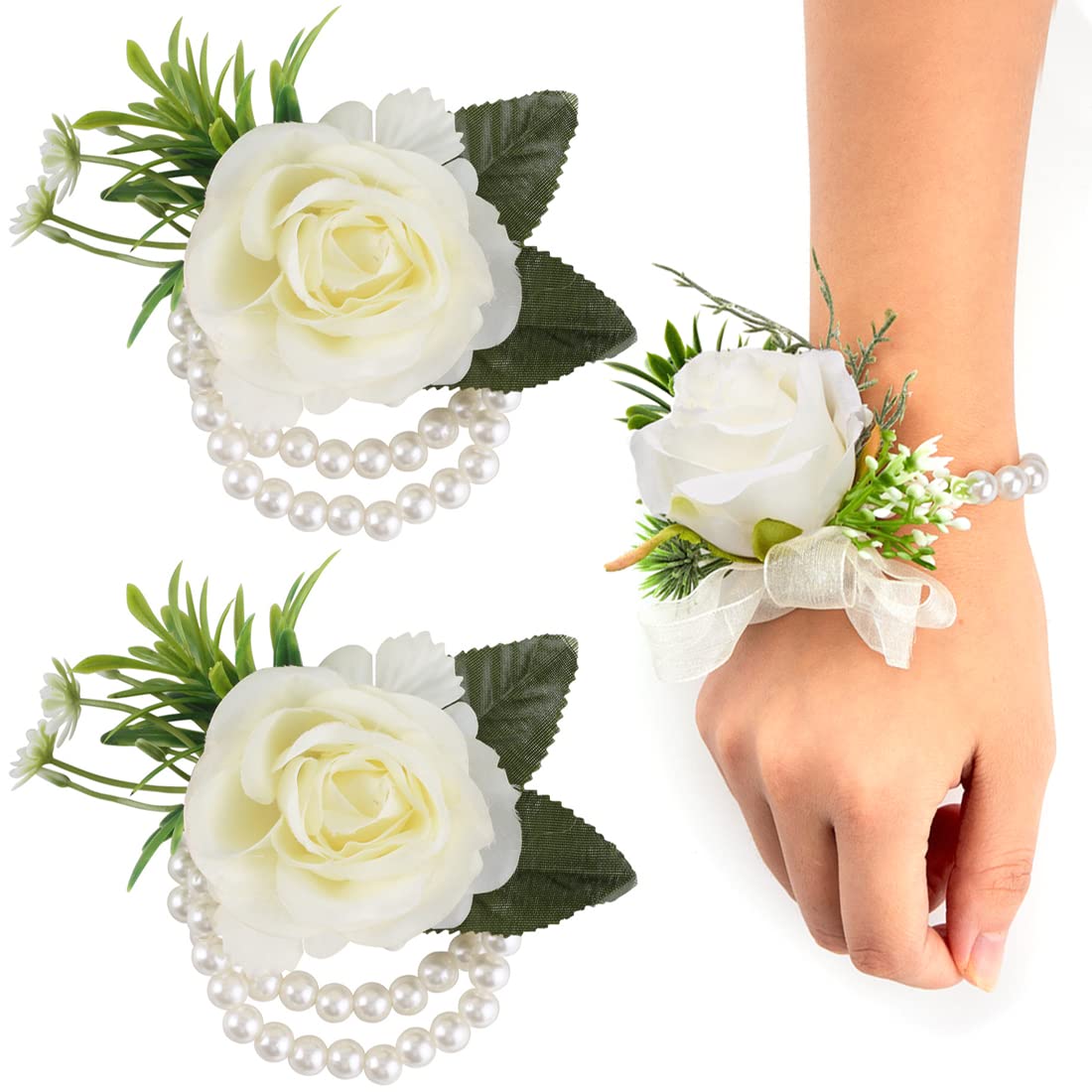 ARHZ 2 Piezas Flor de Dama de Honor, ramilletes flores secas,Ramillete Novio, Boda Boutonniere, para Bodas, Bailes, Decoración de Fiestas Dates d'anniversaire