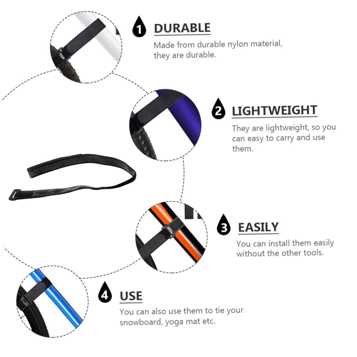 SUPVOX 12pcs Bike Wheel Strap Nonslip Bundling Belts for Easy Fixing for Snowboards Yoga Mats and More Strong Grip Design