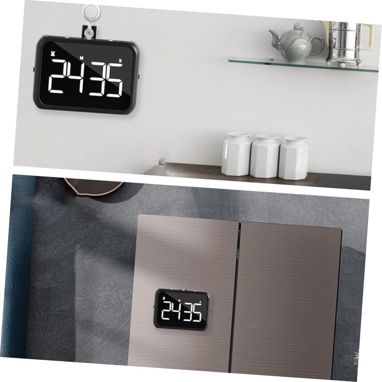 Mikikit 2 Pezzi Sveglia display led countdown kitchen gallette batterie d ricaricabili elettronico cucina su orologi timer di cottura Timer magnetico Acciaio inossidabile Black