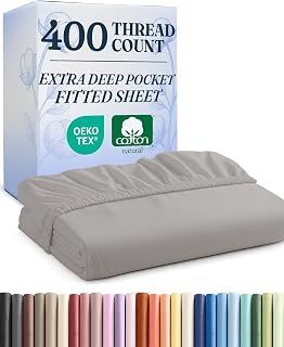 Extra Deep King 400 Thread Count Cotton Fitted Sheet - Hotel Luxury Single Fitted Sheet Only - Easily Fits 18" to 24" Mattress - Soft, Wrinkle Free & Breathable & Comfy Extra Deep Pockets Light Grey