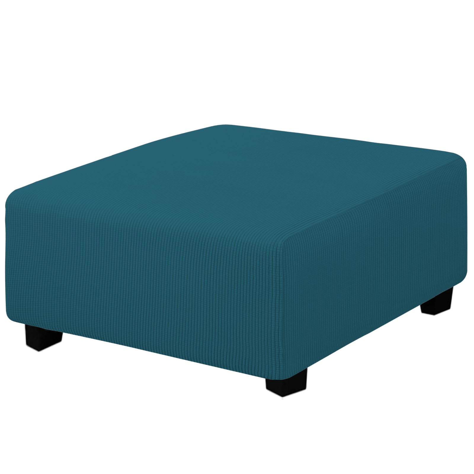 Easy-Going Stretch Square Ottoman Cover 40x40x15 inch Folding Storage Stool Furniture Protector Soft Rectangle slipcover with Elastic Bottom Peacock Blue