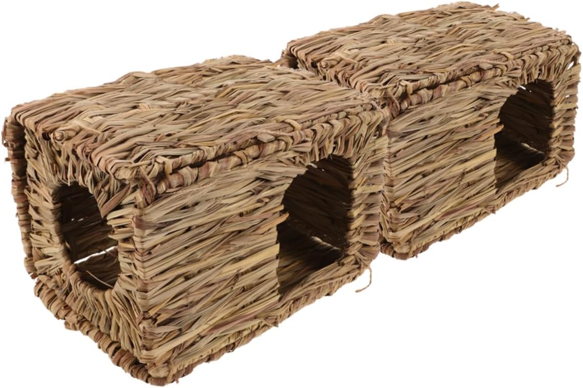 TOYANDONA 2pcs Bunny Bed Mat Straw Nest House for Rabbits Guinea Pigs Chinchillas Pet Hideaway Grass Bedding