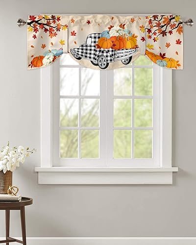 Miniatura 2 de Cenefas de amarre para ventanas de camión blanco y negro, cortinas de cocina con bolsillo para barra, cenefas con aislamiento térmico para ventana