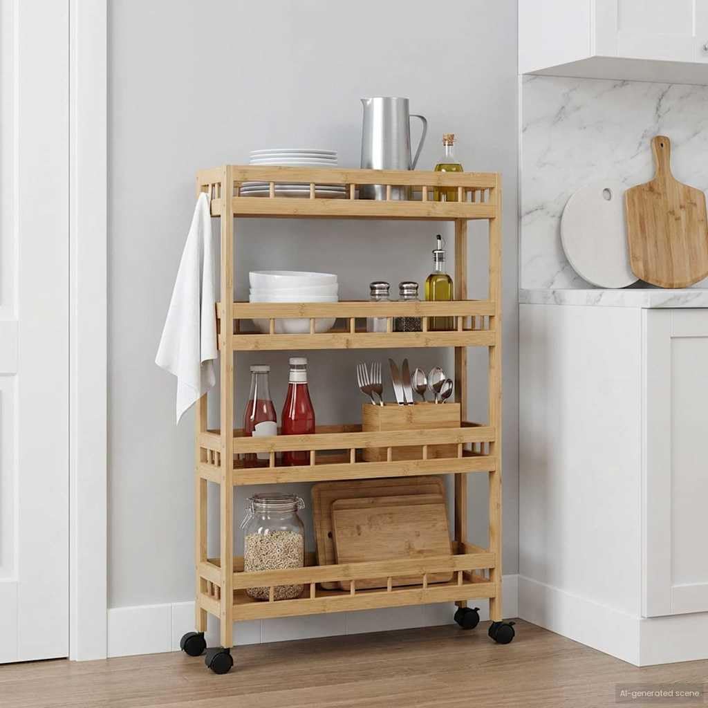 Carro de cocina de bambú 60 x 18 x 97 cm con ruedas