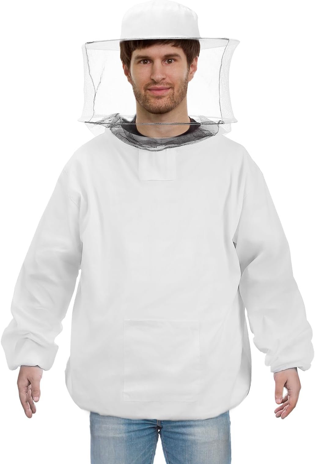 MEWTOGO Detachable Beekeeping Suit Jacket - Professional Bee Protective Clothing Smock Pull Over with Veil Hood and Zipper, Halloween Bee Keeper Costumes Adult for Cosplay