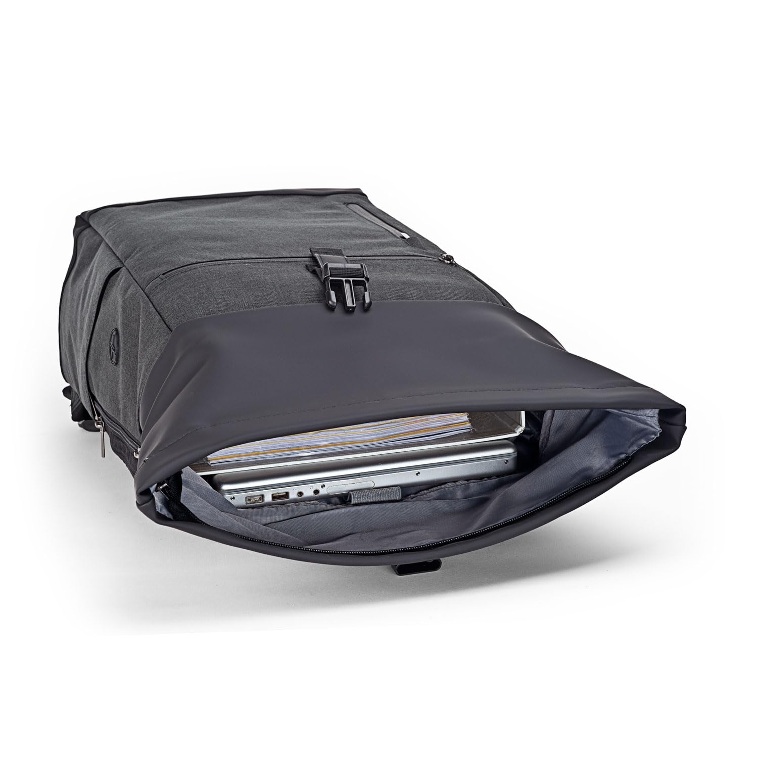 Wenter.S Rolltop Rucksack großer Kurierrucksack 25–30L anthrazit viele Taschen innen und aussen