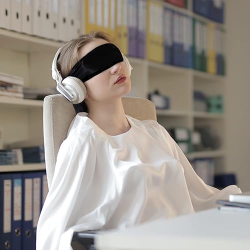 Miniatura 4 de 2 máscaras de satén para dormir, 62 pulgadas, ajustables, con vendas suaves, de satén, para mujeres, para viajes, siesta, meditación, 62 pulgadas