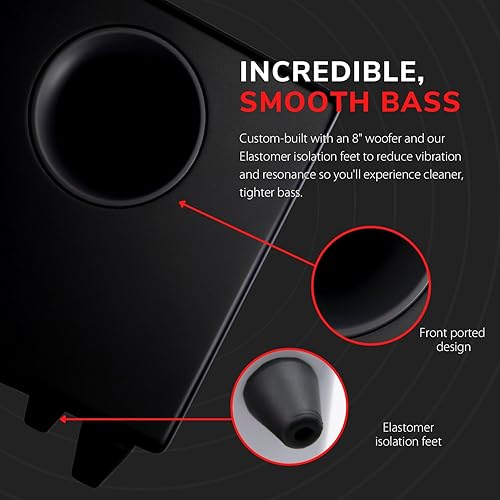 Miniatura 6 de Audioengine S8 Bocina para sonidos graves, de 8 pulgadas, con conexión a corriente eléctrica, color blanco. Negro